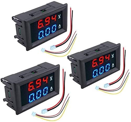 (Pack of 3) 0.28" LED Voltmeter Ammeter, Red and Blue Digital Multimeter Display Voltage Current Tester, DC 0-100V 50A Dual Display Detector Voltage Current Meter Panel Amp Volt Gauge-image-39