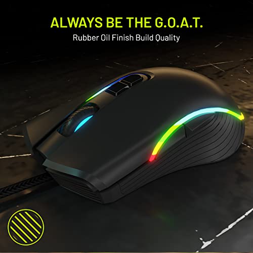 Image of archer Tech lab Recurve 200 Rubber Oil Finish Wired Gaming Mouse,Adjustable 12800 Dpi&7 Buttons,13 Color Breathing RGB,Gaming Sensor with 1000Hz Polling Rate,Compatible with Pc /Mac - Black
