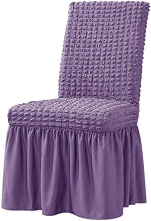 Dining Room Chair Slipcovers 1-Piece Stretch Purple Dining Chair Covers Non Slip Washable Furniture Protector with Skirt Country Style for Hotel Ceremony Party (Purple)