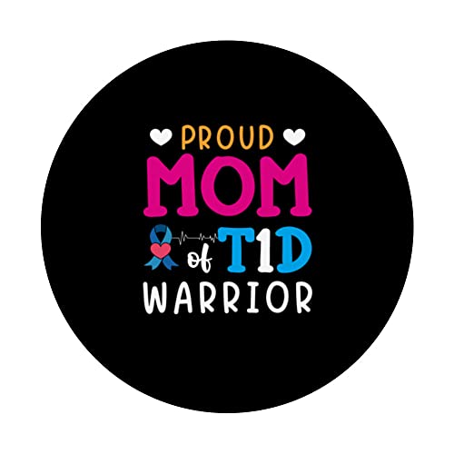 Proud Mama T1D Warrior Diabetes Type 1 Awareness PopSockets Swappable PopGrip, Black - Image 3
