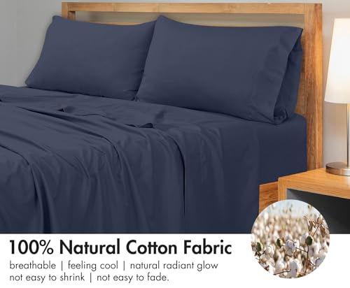 Image of Royale Linens 300 Thread Count 100% Long Staple Combed Cotton Flat Sheet - Super Soft - Top Sheets - Twin Flat Sheet Sold Separately - Breathable, Cool & Crisp Percale Sheets Only (Twin, Navy)