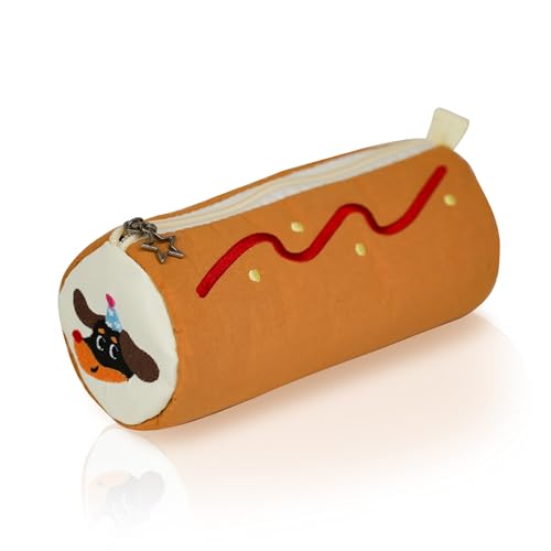 YOBRO Cute Pencil Pouch, Small Compact Pencil Case with Zipper, Three-Compartment Pencil Case, Soft Pen Case, Cute Hot Dog Pen Pouch for Animal Lovers