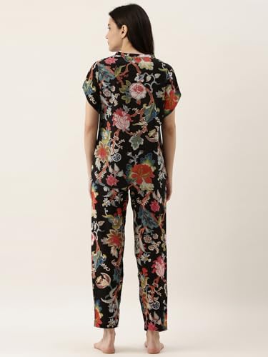 Image of SANSKRUTIHOMES Women's Premium 100% Cotton Printed Co-Ord Set | Short Sleeve Shirt & Pant Set | Pink Checkered Sun & Palm Tree Print | Casual Summer Resortwear, Vacation Wear & Comfortable Loungewear