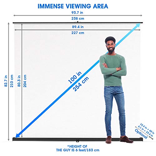 Manual Pull Up Portable Projector Screen 100 inch - Indoor Outdoor Movie Screen HD 16:9 4K - Roll Up Projection Screen with Support Stand- Premium Floor Rising Screen for Home Backyard Theater Office