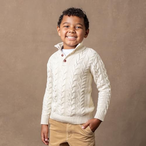 Image of Hope & Henry Boys' Mock Neck Cable Sweater with Button Placket