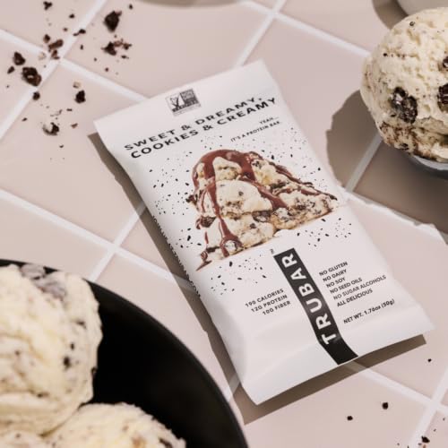 Image of TRUBAR Vegan Protein Bar, Sweet & Dreamy Cookies and Creamy, Gluten Free, Plant Based Protein, Dairy Free, Non GMO, Soy Free, No Sugar Alcohols, 12G Protein, 12G Fiber, 23G Carb,Snack Bars, 12ct