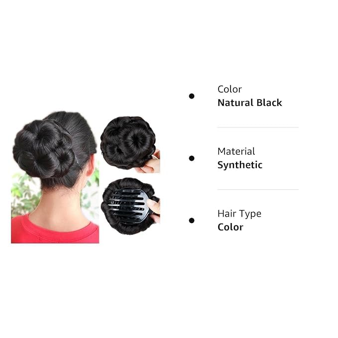 Image of CLITZ Claw Clip in Hair Bun Messy Hair Extension |Hair Extensions| Extension Hair for Women & Girls | BLACK PANJA BUN
