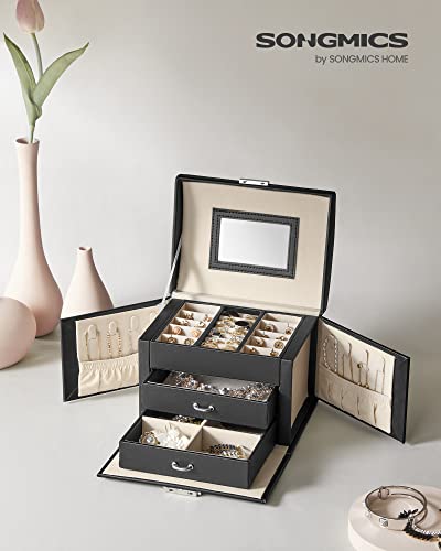 Songmics UJBC154B01 3-Tier Jewelry Box, Travel Jewelry Case With Handle, 2 Drawers, Lockable Jewelry Organizer thumb #1