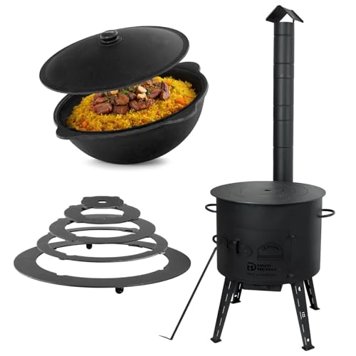 Ø44cm Uchag 2mm stahl Utschak mit Adapter-Ringe Abzugsrohr 16L Kazan rund Kasan Utschag Feldküche...