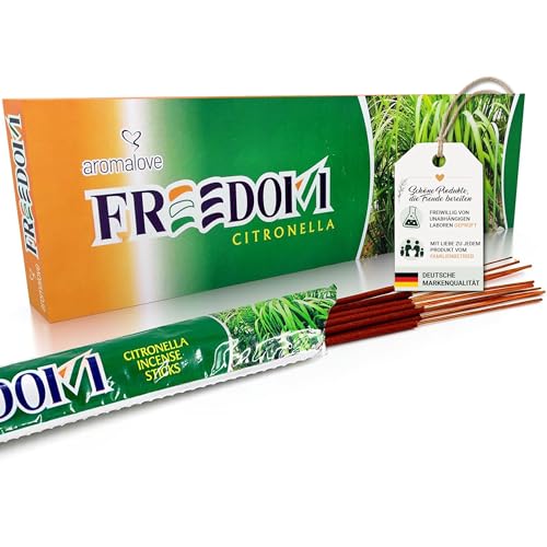 Aromalove 120 x natürliche Räucherstäbchen Freedom mit Citronella Duft Glimmdauer ca. 45-60 min pro Stäbchen traditionell in Indien hergestellt freiwillig in Deutschland geprüft