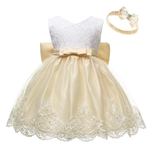WQEM Flicka Bowknot spets prinsessa klänning flicka klänning dop klänning festlig klänning bröllop födelsedag festklänning festklänning festdräkt babykläder klänning kjol klänning + hår slips set 0-24 månader