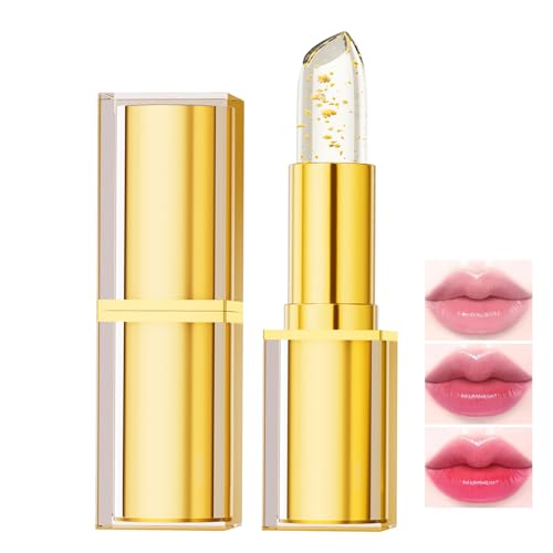 Color Changing Lipstick, Gold Crystal Ph Transfer Proof Color Changing Lipstick, Clear Lip Stick That Changes Color, Hydrating & Non-Sticky Formula, Long Lasting Moisturizing Lip Gloss for Women(1PCS)