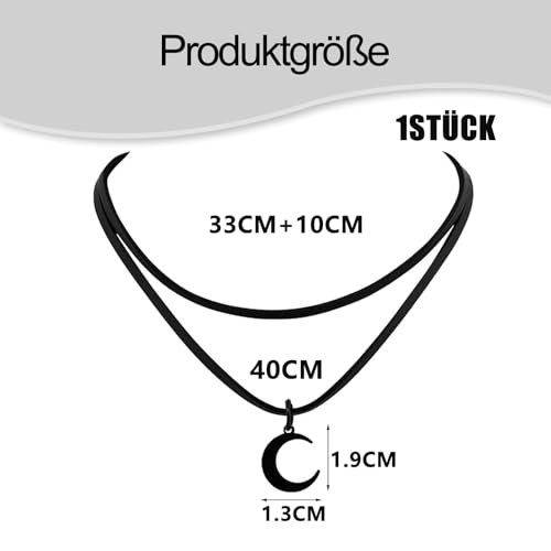 Vimmvid Mond Kette Choker Damen Gothic Schmuck Mittelalter Accessoires Damen halskette schwarz Damen Gotischer Choker Halskette für Frauen Doppelketten Mond-Design Choker