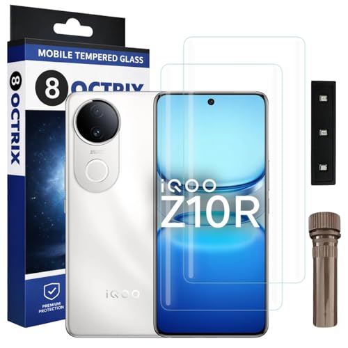 Image of Curved UV Tempered Glass Screen Protector for IQOO Z10R 5G | Transparent | Pack of 2 | Full Screen Coverage with UV Installation Kit