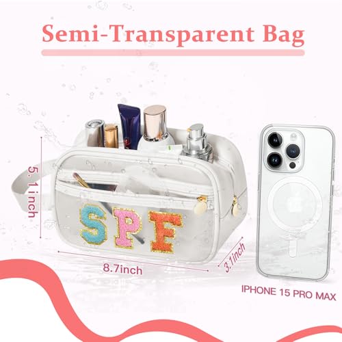 Image of COSHAYSOO Clear Sunscreen Bag SPF Beach Vacation Essentials Waterproof Summer Pool Must Have Accessories for Women Teen Girls, Family Beach Day Organizer Toiletry Pouch Travel Gifts Preppy Letter