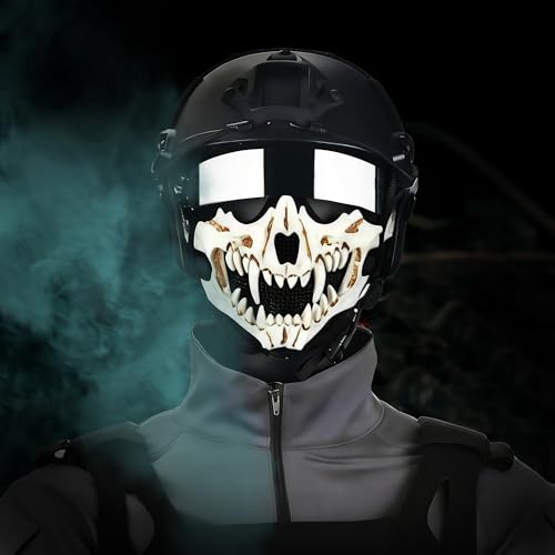 Guayma Airsoft Half Face Skull Masks Tactical Face Protection Mesh Mask for Halloween Cosplay Paintball CS Games,White by Guayma - Image 2
