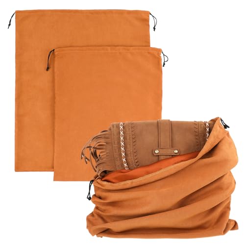 2 Pack Handbag Dust Cover Bags 2 Sizes Purse Dust Bags For Storage Premium Suede Storage Bags With Drawstring For Handbag Purse Flannel For Travel Home Use (Brown)