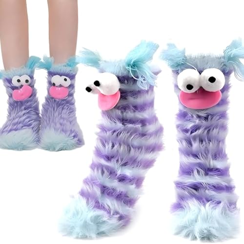 Warm Cute Plush Coral Fluffy Cartoon Monster Socks For Women - Funny Sleep Socks For Winter