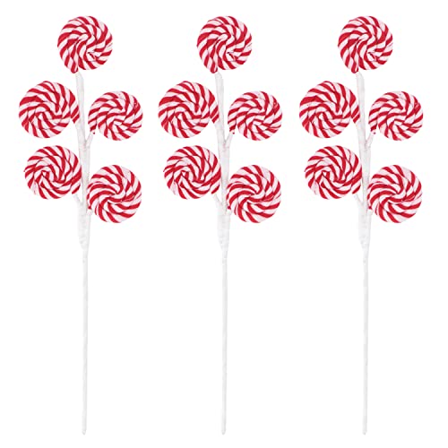 3 Stück Weihnachts-Süßigkeiten-Plektren, Lollipop-Sprays, 39.9 cm, rot-weiß, Süßigkeiten-Lollipop-Ornament-Stiele für Weihnachtsbäume, Äste, Kränze, Geschenkverpackung, Heimdekorationen (3) Cover