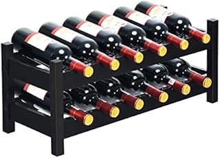 TANGZON 12 Bottle Bamboo Wine Rack, 2 Tier Free Standing Wine Storage Holder with Non-Slip Pads, Retro Style Liquor Display Shelf Organizer for Cabinet Cupboard Countertop Bar & Cellar (Dark Brown)