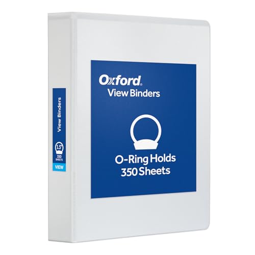 Oxford Ring Binders 1.5 Round Ring Binders View Binder Covers on 3 Sides XtraLife Hinge Non-Stick PVC-Free White 350 Sheet Capacity (1002547)