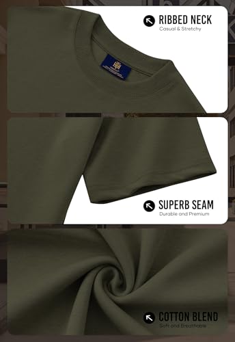 Herberton Mens Oversized Tshirt Fashion Designer Durable Gym T-Shirt Thick Basic Short Sleeve Heavy Summer Soft Stretch Loose Fit Oversized Outdoor Modern Indoor Tee Olive Green XL