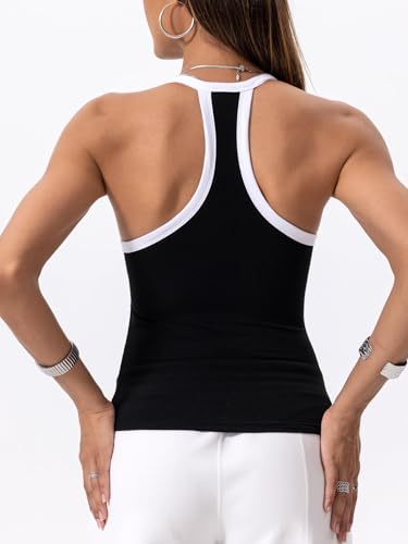 Image of Danysu V Neck Racer Back Tank Top for Women Padded Ribbed Long Tank Fitted Basic Cami Tops