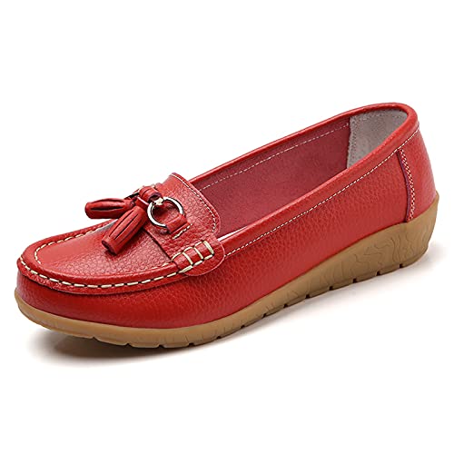 Image of Shoes Loafers for Women Classic Leather Loafers Casual Slip-On Boat Shoes ComfortWalking Moccasins Soft Sole Shoes