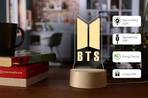 Image of AICA 3D Illusion Korean Heart Bangtan Sonyeondan LED Lamp � Korean Heart Gift for Girls Women Lamp - Warm Yellow LED Light