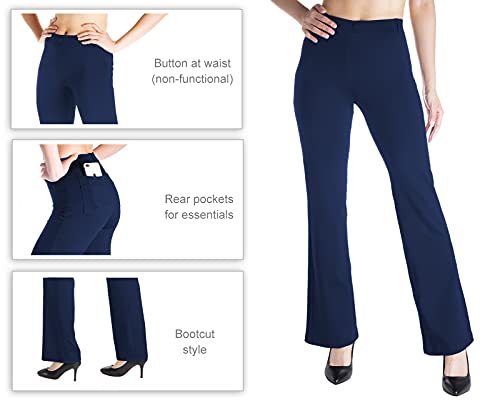 Yogipace, Belt Loops, Women's Petite/Regular/Tall Dress Pant Bootcut Yoga Work Pants Slacks Trousers Back Pockets Office Commute Travel, 37", Navy Blue, Size L #TOP5