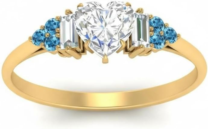 Choose Your Gemstone Baguette Cluster Engagement Ring Yellow Gold Plated Heart Shape Side Stone Engagement Rings Matching Jewelry Wedding Jewelry Easy to Wear Gifts US Size 4 to 12