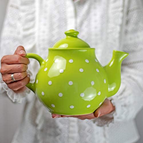City to Cottage Ceramic 60 oz Teapot, Large Tea Pot for Bloomig and Loose Tea Leaf, Handcrafted Premium Teaware, Pistachio Green Polka Dot Tea Pot for (6-8 Cups) Serving Tea, Teapot for Tea Lovers