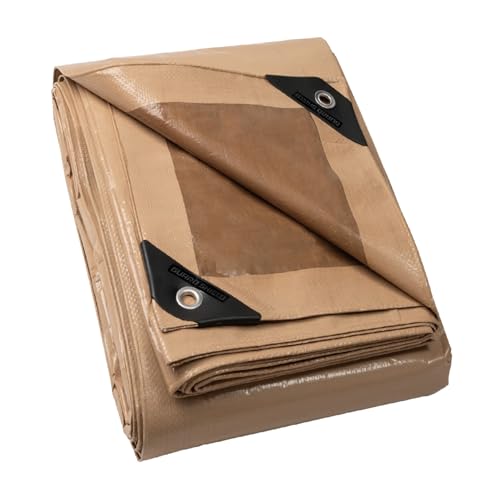 GUARD SHIELD Telone di copertura con occhielli, impermeabile, 4 m x 4 m, beige/cachi, multifunzione, in poliestere, 120 g/㎡, telo protettivo, multiuso, resistente agli strappi, stabilizzato ai raggi