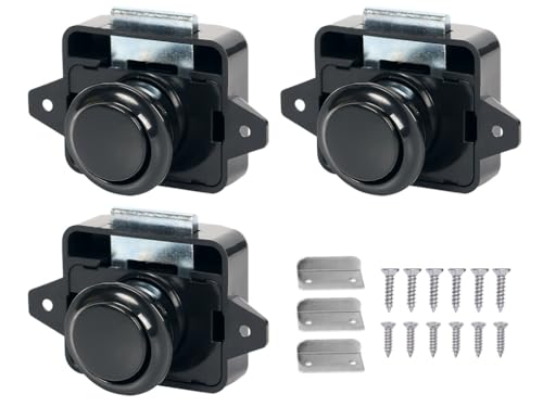 Kellegour 3 Pcs Push Lock für Schublade, Schrank, Wohnmobil, Schiff (Schwarz)