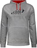 Shirtracer Entwicklung und Evolution Outfit - Handball Evolution Herren - S - Grau meliert/Rot - Grauer Pullover mit Aufdruck - JH003 - Hoodie zweifarbig und Kapuzenpullover für Herren und Damen