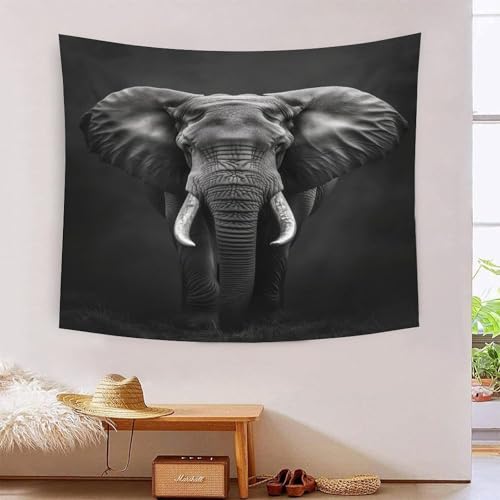 Tapisserie murale éléphant 3D KAYZTGSDA en polyester doux pour grand salon 180x230 cm
