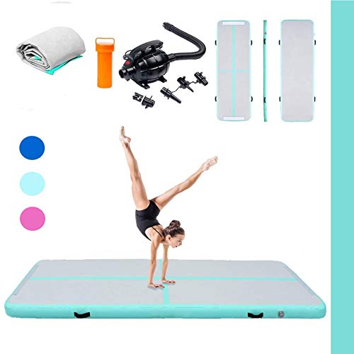 Triclicks Tapis de Gymnastique Gonflable + Pompe à air électrique, Air Tumbling Track Mats Piste d'air Gonflable Tapis de Yoga/Gym, Tapis Gonflable 300 x 90 x 10 cm (Vert)