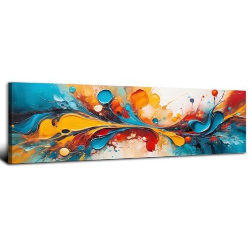 Colorful Abstract Wall Art Teal Blue Orange Yellow Canvas Pictures