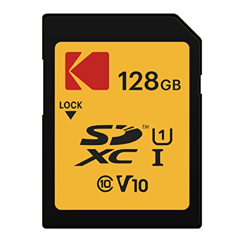Kodak SDXC Card 128GB UHS-I U1 V10 Premium, up to 85MB/s Read Speed, for Full HD Video and High-Resolution Pictures, Compatible with SDXC Standard - EKMSD128GXC10K