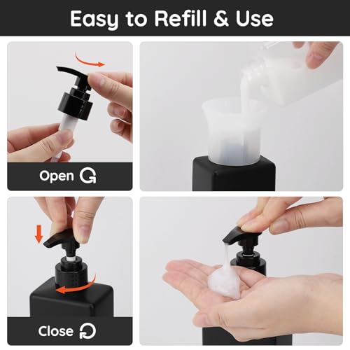 Image of Segbeauty Bathroom Soap Dispenser with 2 Extra Pumps, 3 Pack 16.9oz Shampoo and Conditioner Bottles with Funnel, 500ml Empty Shower Bottles Refillable with Labels Liquid Soap Dispenser for Bathroom