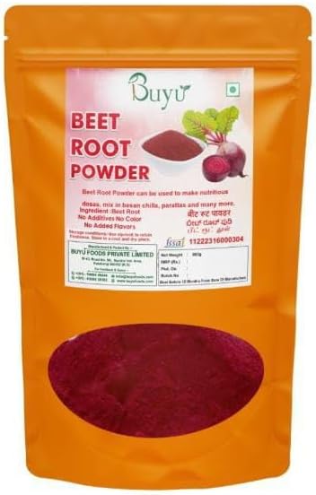 BUYU Natural Beetroot Powder 500 g - Dehydrated | Super Food Rich in Antioxidants | For Face, Hair, and Skin | Use in Soups, Curries, Dips, Smoothies, Cakes, and Pancakes