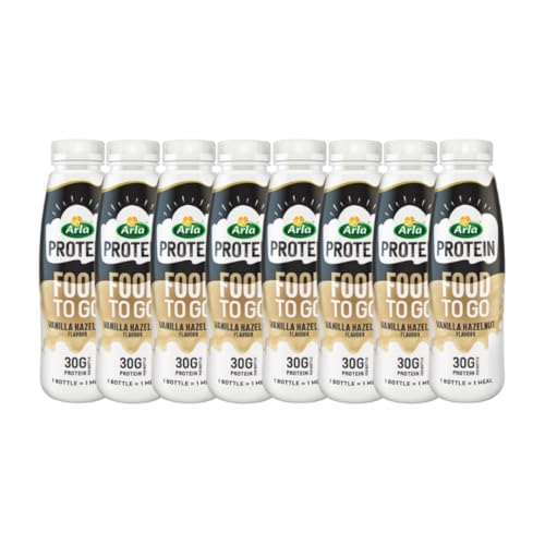 Arla Protein Food to Go Vanilla Hazelnut Protein Shake 500ml (Pack of 8) - Meal Replacement Protein Shakes Ready To Drink, Individually Bottled | Protein Shake Bottles