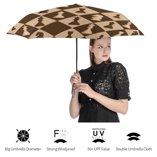 Parapluie automatique compact et robuste imprimé chat fleur papillon - 4