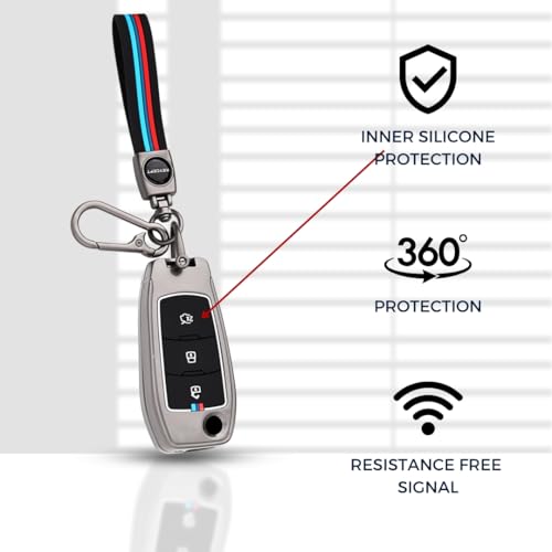 Image of KEYCEPT Metal Key Cover Compatible for Ford Figo, Aspire, Endeavour Flip Key 3 Button Flip Key with Keychain (Long Keychain).
