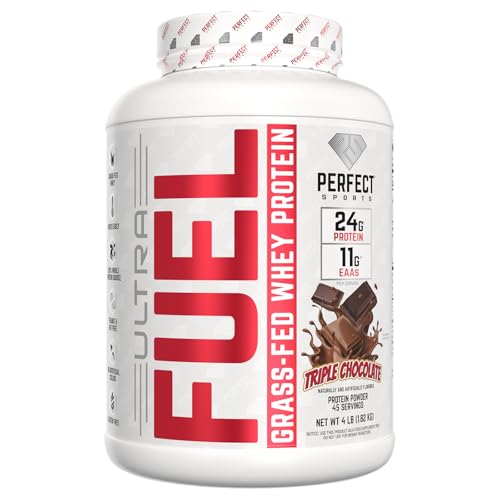 PERFECT SPORTS Ultra Fuel 100% Grass-Fed Wey Protein | No Artificial Colors, Gluten Free, Keto | Low Sugar | 11g EAAs, 2g Carbs, 24g Protein | 4 Pounds (Triple Chocolate)