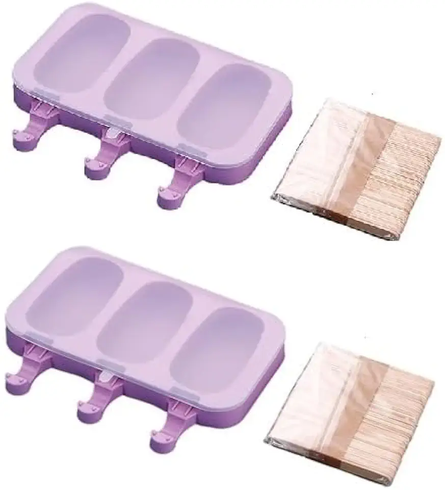 Kit 2 Forma Para Picolé Sorvete Caseiro Silicone + 100 Palitos Tampa DM SHOPP