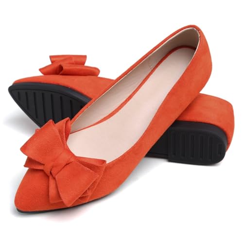 SAILING LU Women Pointed Toe Bow-Knot Ballet Flats Orange Red 41(9) by SAILING LU - Used condition - Image 5