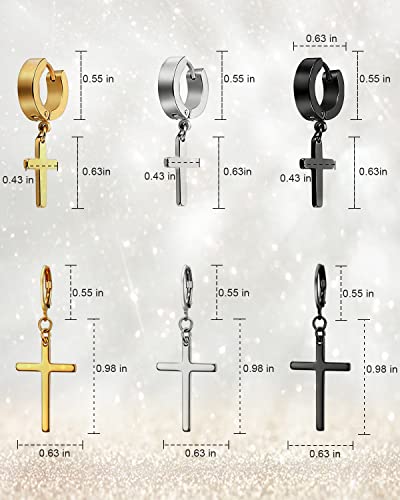 6 Pairs Cross Earrings Crucifix Drop Earrings Jewelry Dangle Hinged Earrings Stainless Steel Cross Hoop Earrings Stud Earrings Black Silver Gold Earrings for Men and Women3
