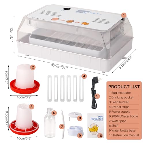15 Egg Incubator Chicken Eggs Hatching Machine Automatic Digital Mini Home Hatching Equipment with LED Light Egg Candler Tester and Temperature Control for Chicken Duck Quail Bird