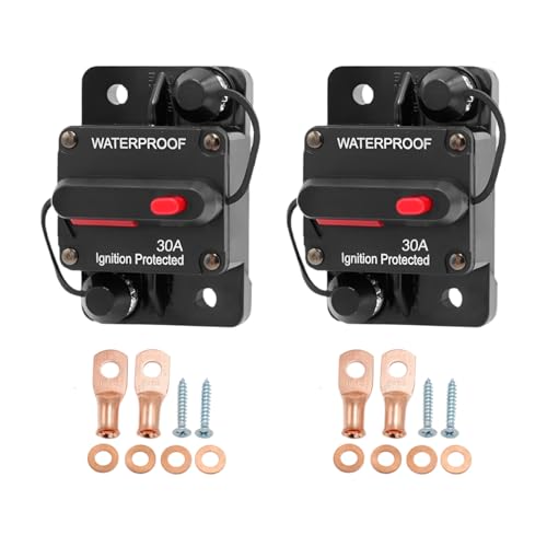 Zpana Car Circuit Breaker, 2PCS DC 12V-48V 30A Waterproof Vehicle Stereo Audio Electronic Battery Solar System Inline with Manual Reset Switch, Auto Accessories for Trolling ATV RV